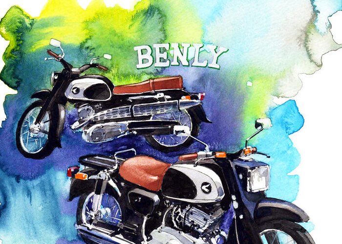 Honda Dream 250cc And Benly 125cc Greeting Card featuring the painting Honda Dream and Beniy by Yoshiharu Miyakawa