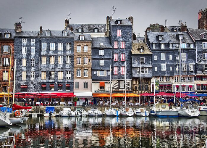 Honfleur Greeting Card featuring the photograph Old harbor of Honfleur, Normandy, France by Delphimages Photo Creations