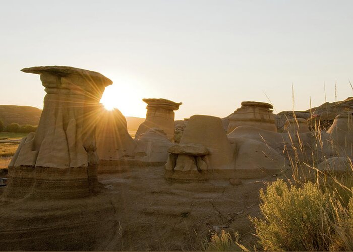 Scenics Greeting Card featuring the photograph Hoodoos At Sunset, Near Drumheller by Wildroze