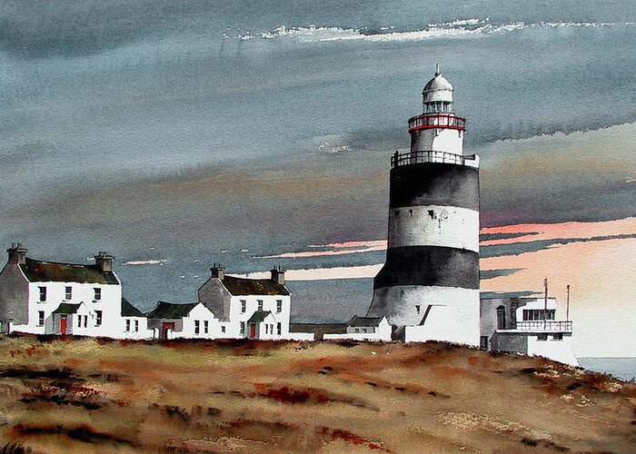 Val Byrne Greeting Card featuring the painting Hook Lighthouse Wexford by Val Byrne