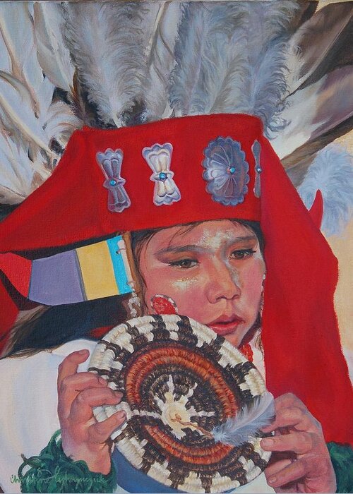 Native American Greeting Card featuring the painting Hopi Basket Dancer by Christine Lytwynczuk