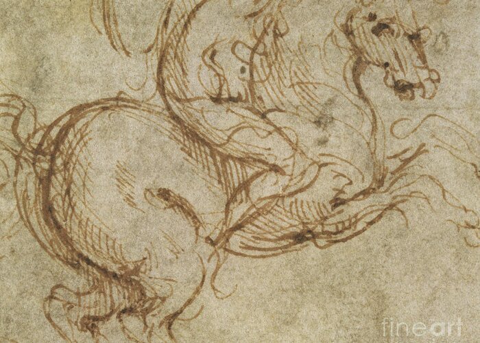 Rider Greeting Card featuring the drawing Horse and Cavalier by Leonardo da Vinci