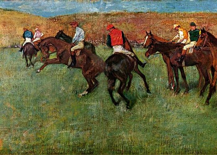 1878 Greeting Card featuring the painting Horse Race before the start by Edgar Degas