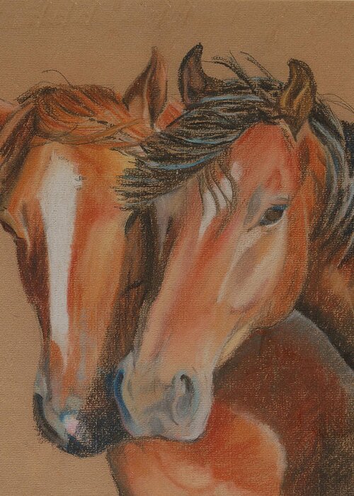 Horse Greeting Card featuring the pastel Horses looking at you by Teresa Smith