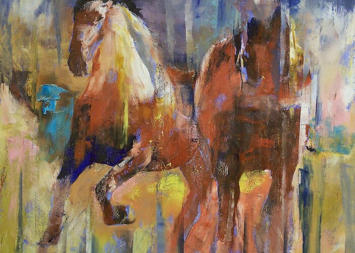 Animal Art Greeting Card featuring the painting Horses by Michael Creese