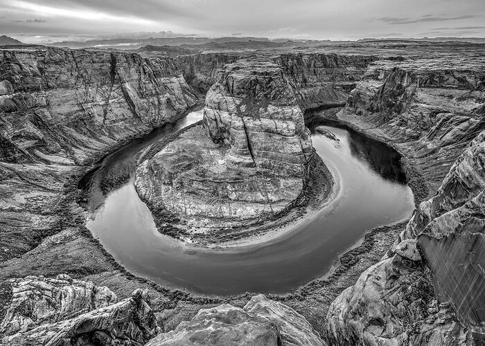 Horseshoe Bend Greeting Card featuring the photograph Horseshoe Bend Arizona Black and White by Todd Aaron