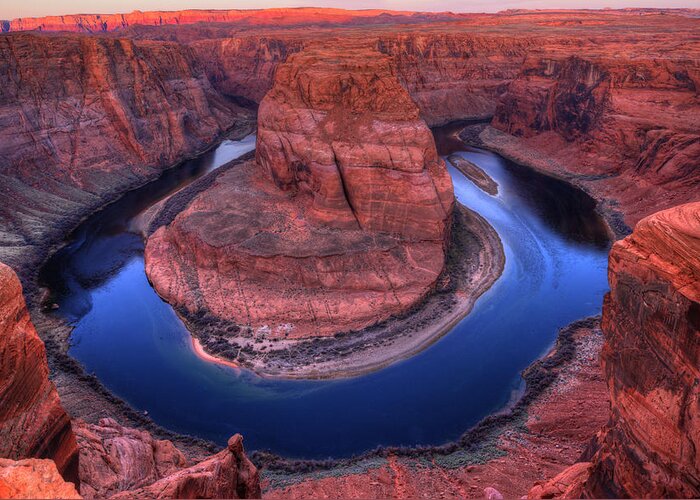 Horseshoe Bend Greeting Card featuring the photograph Horseshoe Bend at Sunrise by Walt Sterneman