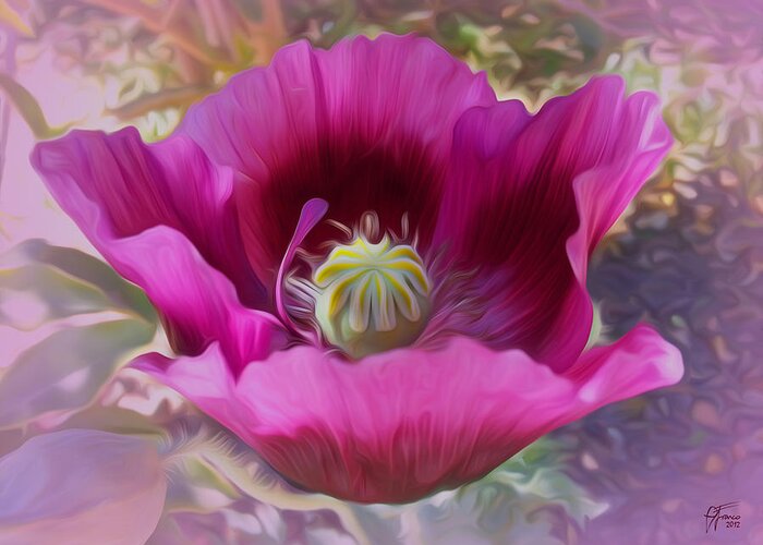 Poppy Greeting Card featuring the digital art Hot Pink Poppy by Vincent Franco