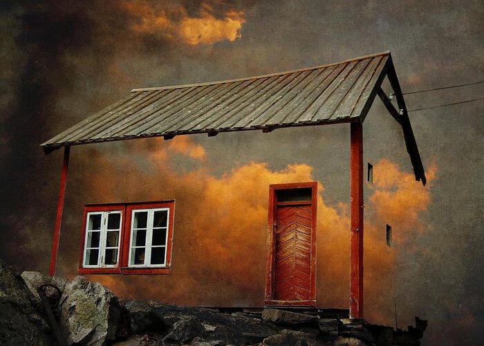 Surrealism Greeting Card featuring the photograph House in the clouds by Sonya Kanelstrand
