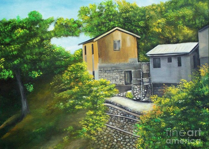 House Greeting Card featuring the painting House on the Hill by Kenneth Harris