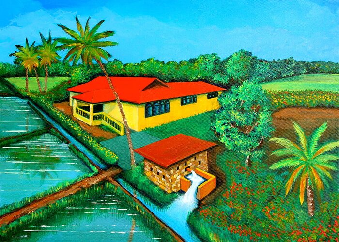 House Greeting Card featuring the painting House with a Water Pump by Cyril Maza