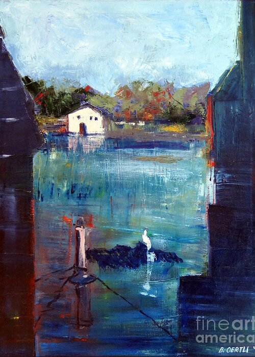 Landscape Greeting Card featuring the painting Houseboat Shadows by Barbara Oertli