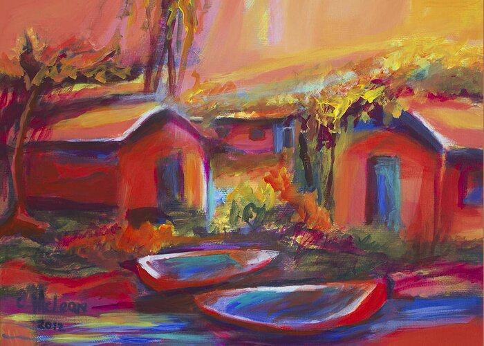 Abstract Greeting Card featuring the painting Houses by Cynthia McLean