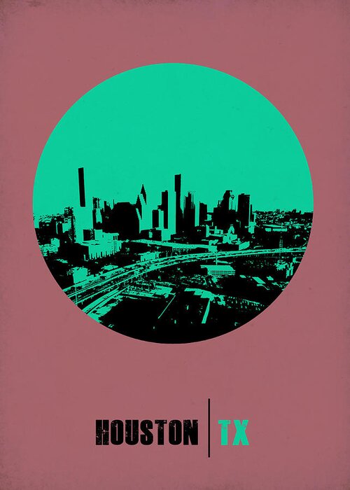Houston Greeting Card featuring the digital art Houston Circle Poster 1 by Naxart Studio