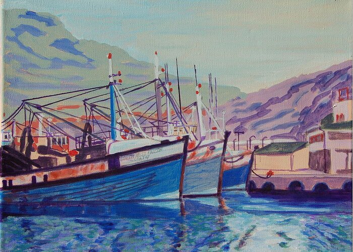Hout Bay Fishing Boats Greeting Card featuring the painting Hout Bay Fishing Boats by Thomas Bertram POOLE