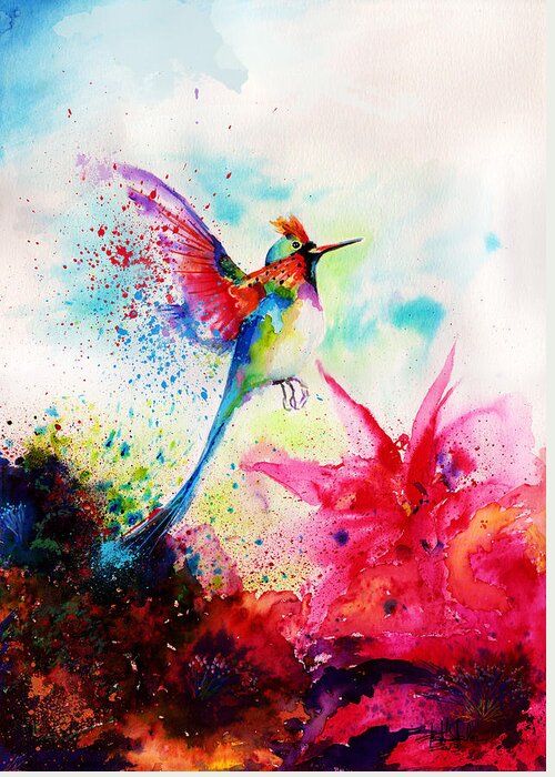 Painting Greeting Card featuring the painting Hummingbird by Isabel Salvador