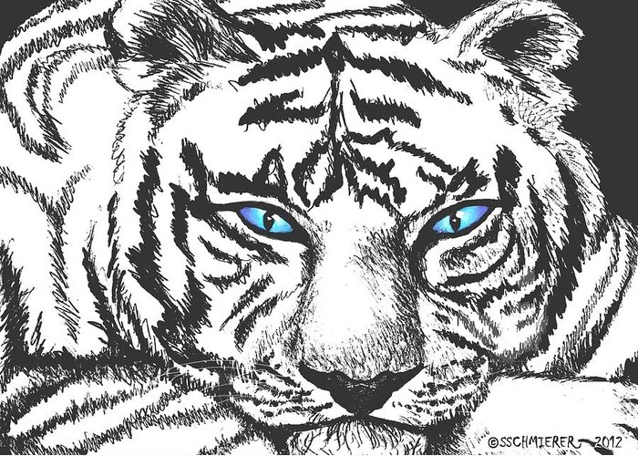 Tiger Greeting Card featuring the drawing Hungry Eyes by SophiaArt Gallery
