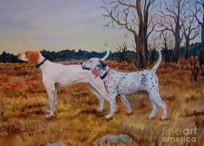 Dogs Greeting Card featuring the painting Hunting Dogs by Genie Morgan