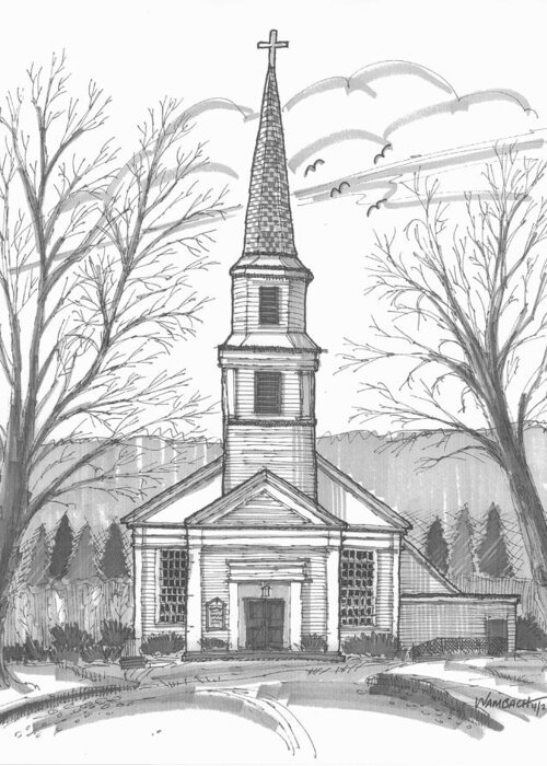 Hurley Church Greeting Card featuring the drawing Hurley Reformed Church by Richard Wambach