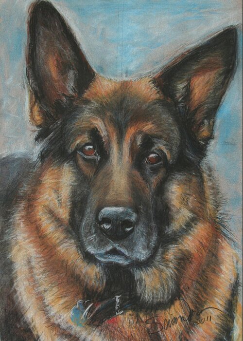 German Shepherd Artwork Greeting Card featuring the painting Hussler-German Shepherd Dog by Sciandra 