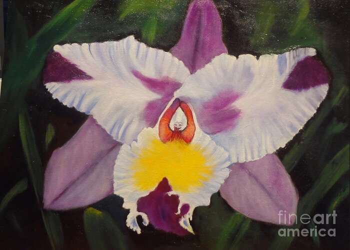 Hybrid Orchid Print Greeting Card featuring the painting Hybrid Orchid Lilac by Jenny Lee