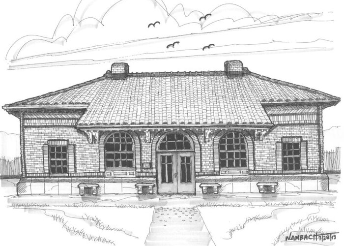 Hyde Park Greeting Card featuring the drawing Hyde Park Historic Train Station by Richard Wambach