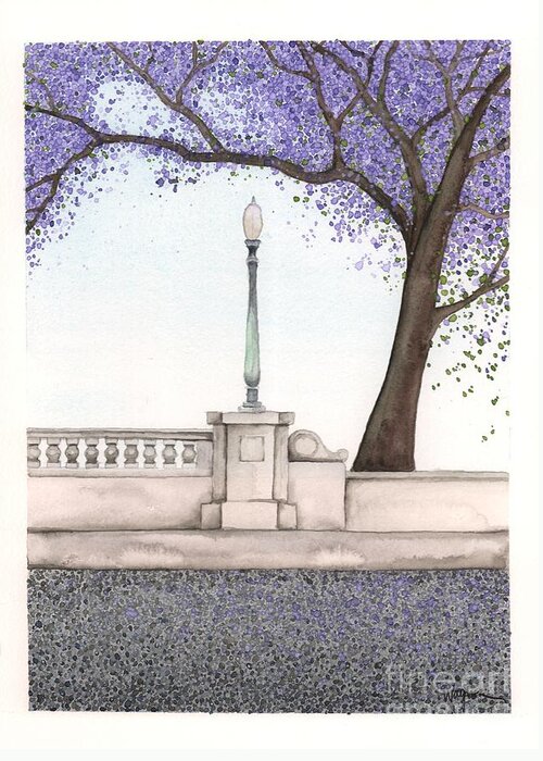 Jacaranda Greeting Card featuring the painting Hyperion Bridge by Hilda Wagner