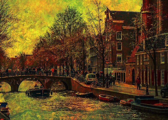 I Amsterdam Greeting Card featuring the photograph I AMsterdam. Vintage Amsterdam in Golden Light by Jenny Rainbow