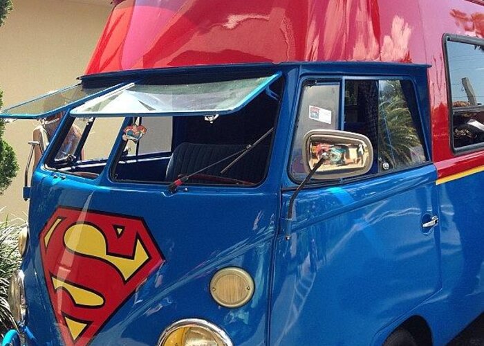 Tampabaycomiccon Greeting Card featuring the photograph I Didn't Know Superman Drove A Van by Shelley Rossetter