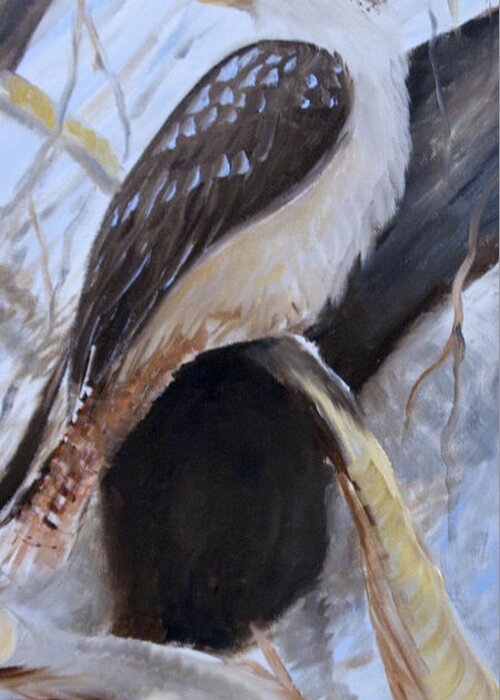 Kookaburra Greeting Card featuring the painting I got the blues1 tryptage by Glen Johnson
