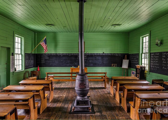 Oak Hill Schoolhouse Greeting Card featuring the photograph I Pledge Allegiance by Anthony Heflin