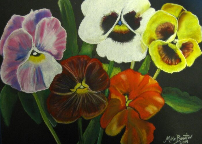 Floral Greeting Card featuring the pastel I See Your Pansies by Mike Benton