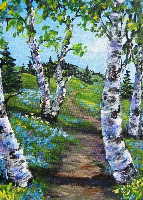 Landscapes Greeting Card featuring the painting I think i will walk by Megan Walsh