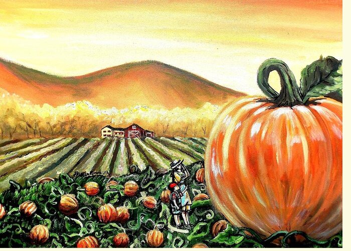 Pumpkin Greeting Card featuring the painting I Want That One Mom by Shana Rowe Jackson