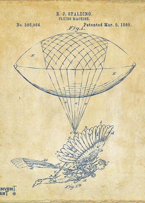 Patent Greeting Card featuring the digital art Icarus Airborn Patent Artwork Vintage by Nikki Marie Smith