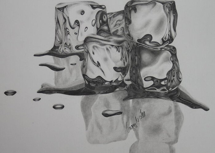 Ice Greeting Card featuring the drawing Ice Cubes by Gregory Lee