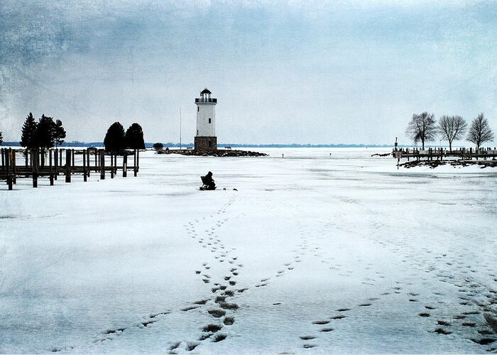 Lighthouse Greeting Card featuring the photograph Ice Fishing Solitude 2 by Janice Adomeit