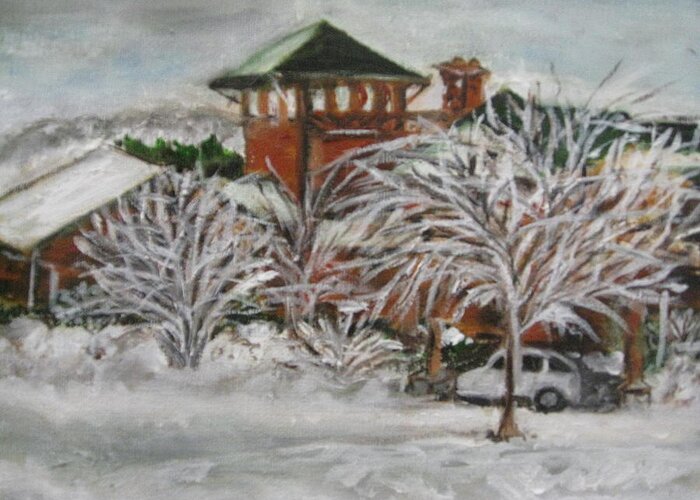 Trees Greeting Card featuring the painting Ice Storm in Montana by Lucille Valentino