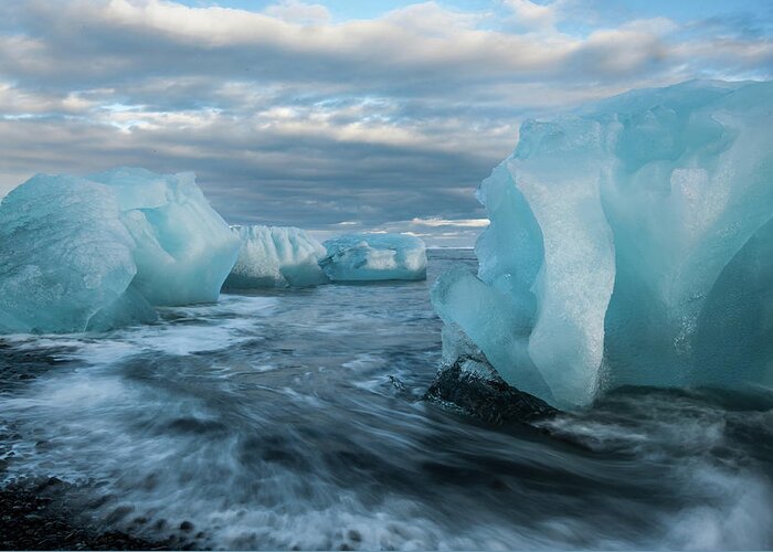 Tranquility Greeting Card featuring the photograph Icebergs On The Beach At Jökulsárlón by Janet Miles
