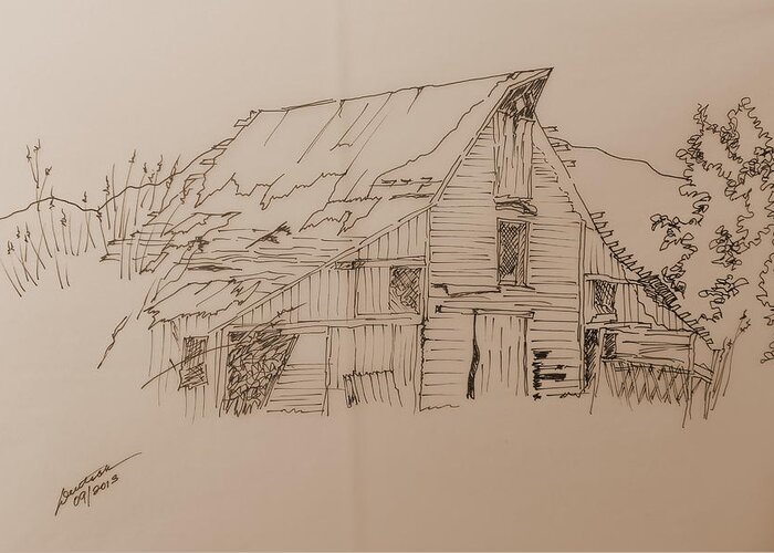 Old Barns Greeting Card featuring the drawing Idaho Barn by Joel Deutsch