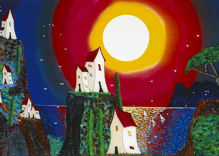 Abstract Greeting Card featuring the painting Idyllic Village by Patrick OLeary