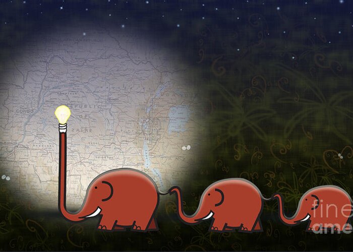 Elephant Greeting Card featuring the digital art Illumination by Sassan Filsoof