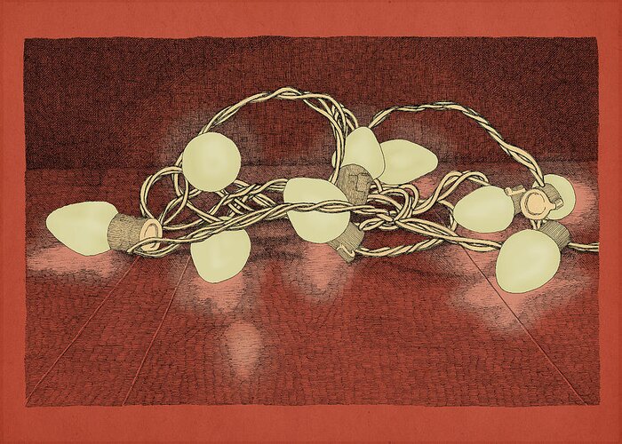 Lights Holiday Christmas Red Greeting Card featuring the drawing Illumination Variation #2 by Meg Shearer