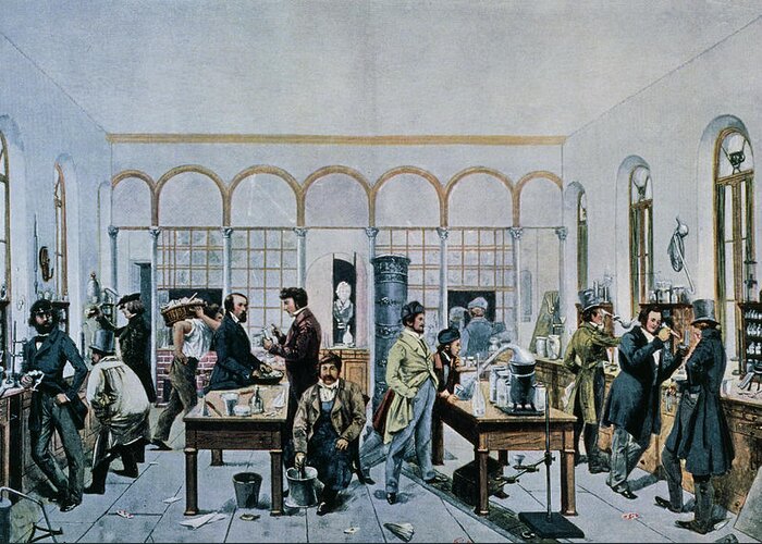 Liebig Greeting Card featuring the photograph Illustration Showing Liebig's Teaching Laboratory by J-l Charmet/science Photo Library