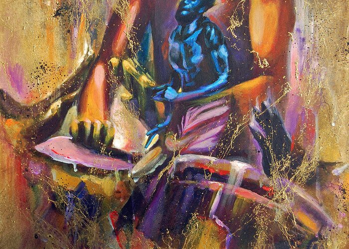 Drum Greeting Card featuring the painting I'm Feelin' This Rhythm by Jerome White