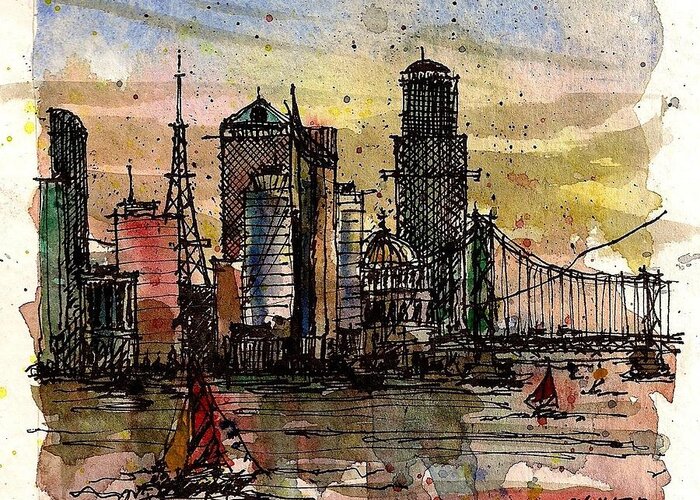 Skyline Greeting Card featuring the mixed media Imaginary Skyline by Tim Oliver