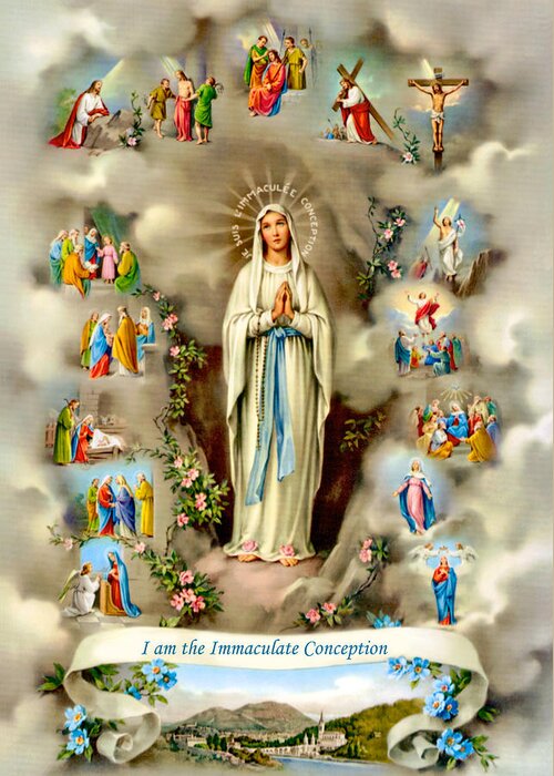 Mary Greeting Card featuring the painting Immaculate Conception by Munir Alawi