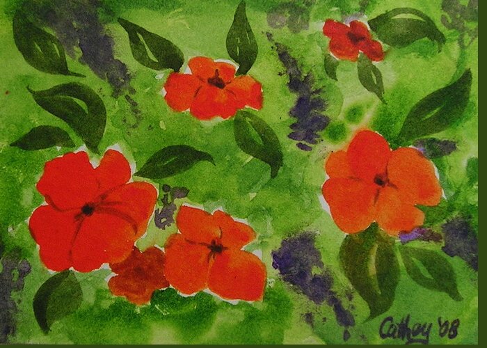 Flowers Greeting Card featuring the painting Impatiens by Catherine Howley