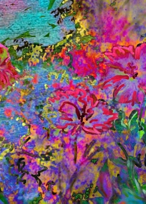 Sharkcrossing Greeting Card featuring the digital art V Impressionistic Magenta Hibiscus - Vertical by Lyn Voytershark