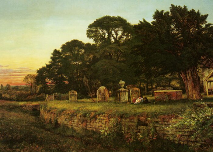Benjamin Williams Leader Greeting Card featuring the digital art In Country Churchyard Wittington Worcester by Benjamin Williams Leader
